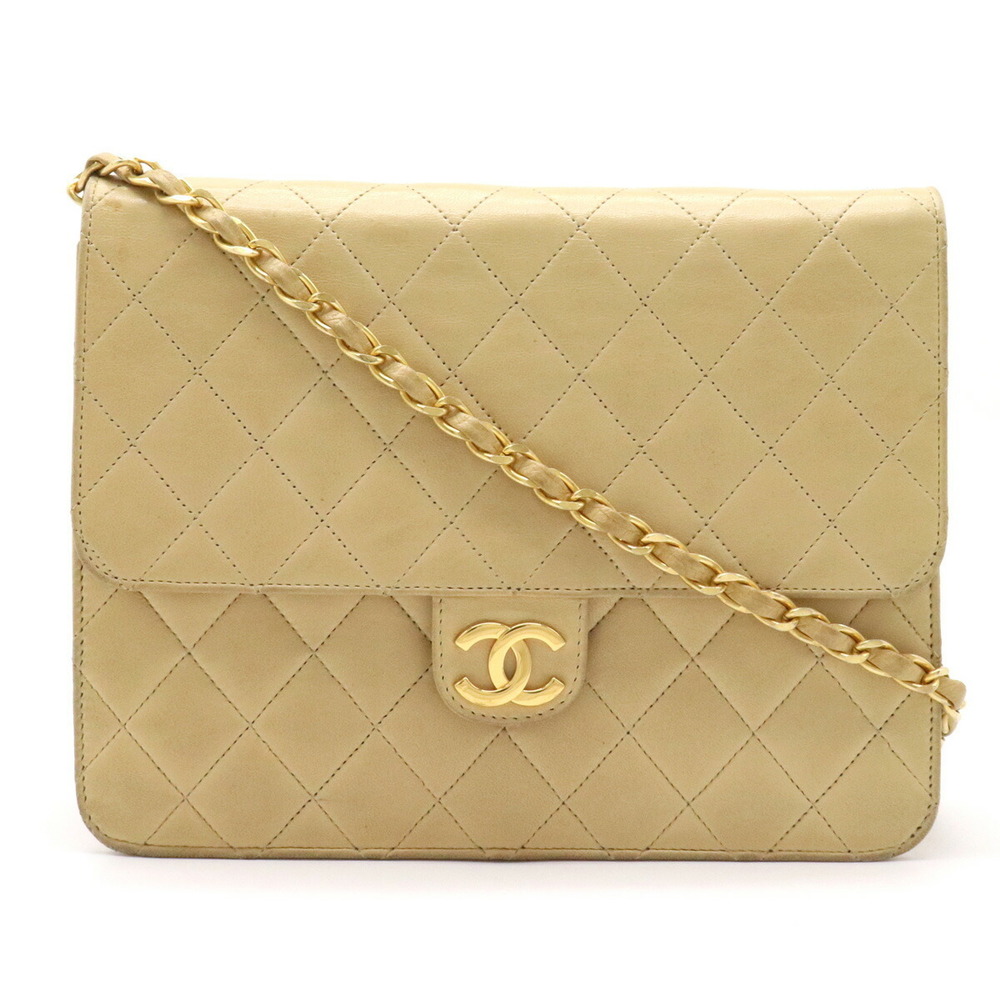 Chanel Matelasse Coco Mark Chain Semi-Shoulder Lambskin Beige Gold